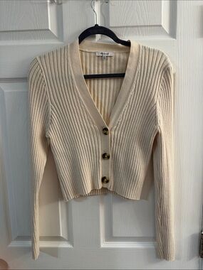 Madewell Ivory Ribbed V-Neck Button Cardigan